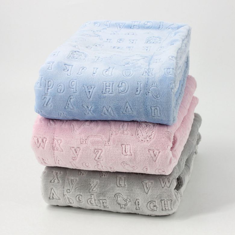 Ally Alphabet Embossed Fleece Baby Throw with Sherpa Backing